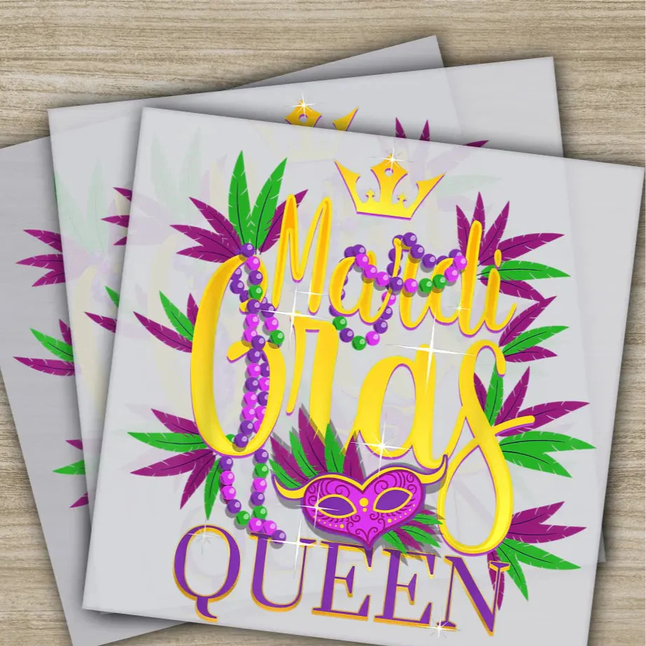 Queen, Mask, Mardi Gras Transfers, Ready to Press, Personalized DTF Transfers, Mardi Gras Gifts, High Quality, Heat Press DTF Transfers
