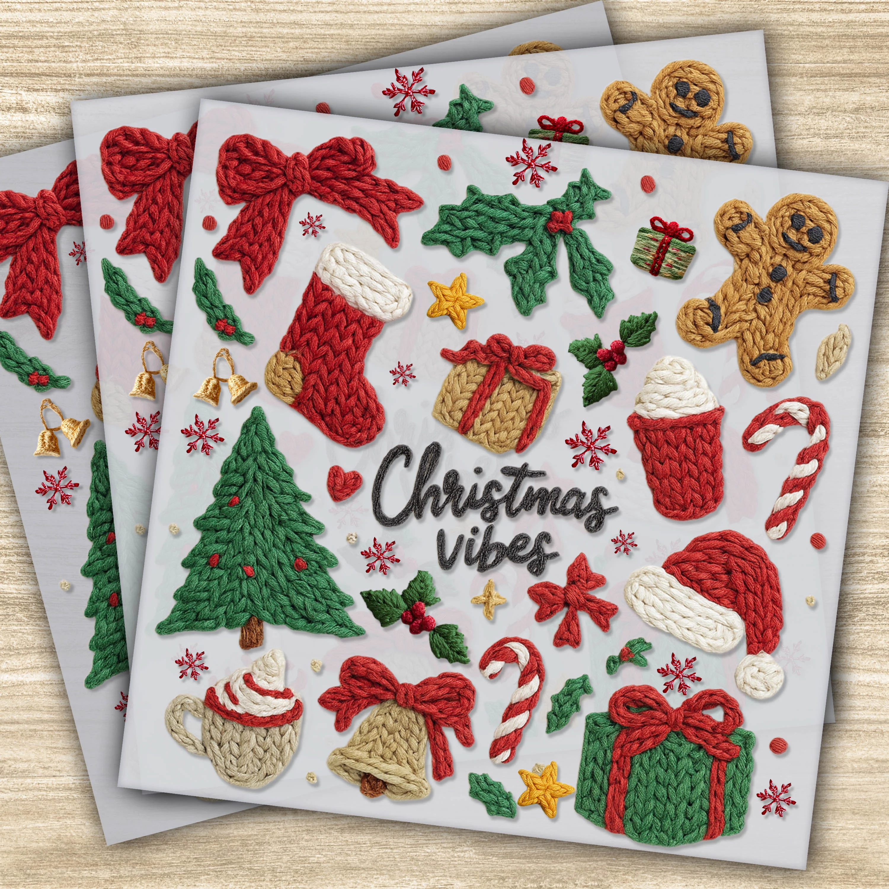Ready to Press DTF Transfer – Christmas Vibes Design, Holiday Stockings, Gingerbread, Christmas Tree, Festive DTF Transfer
