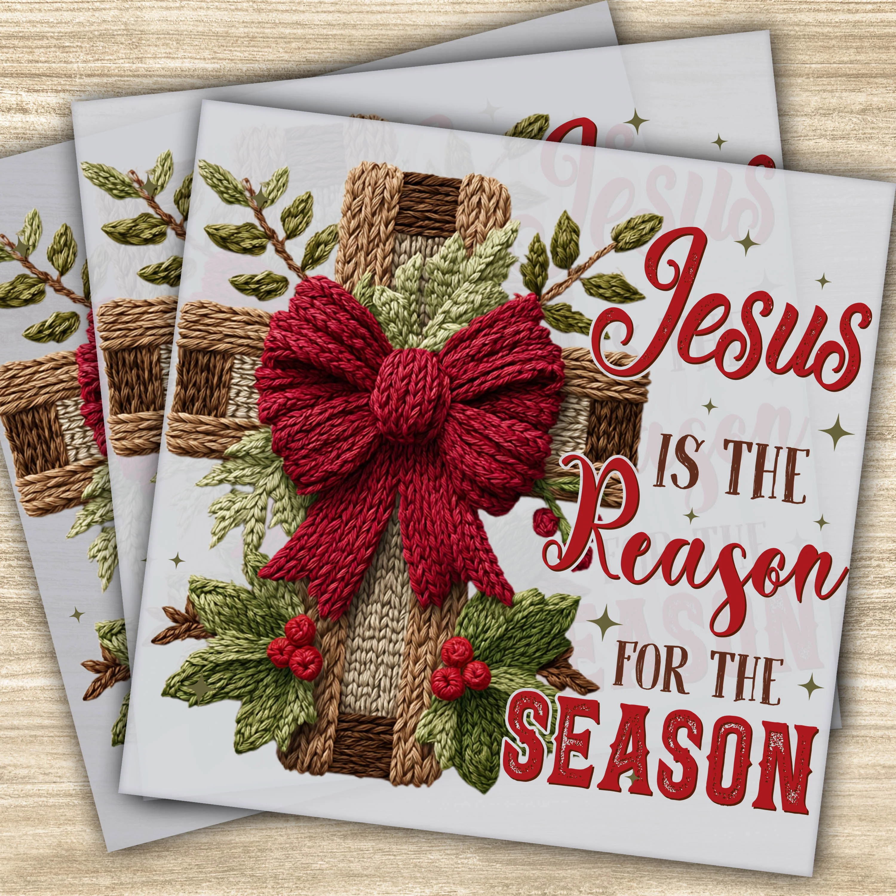 Ready to Press DTF Transfer – Jesus is the Reason for the Season Christmas Design, Holiday Bow & Gift DTF Transfer