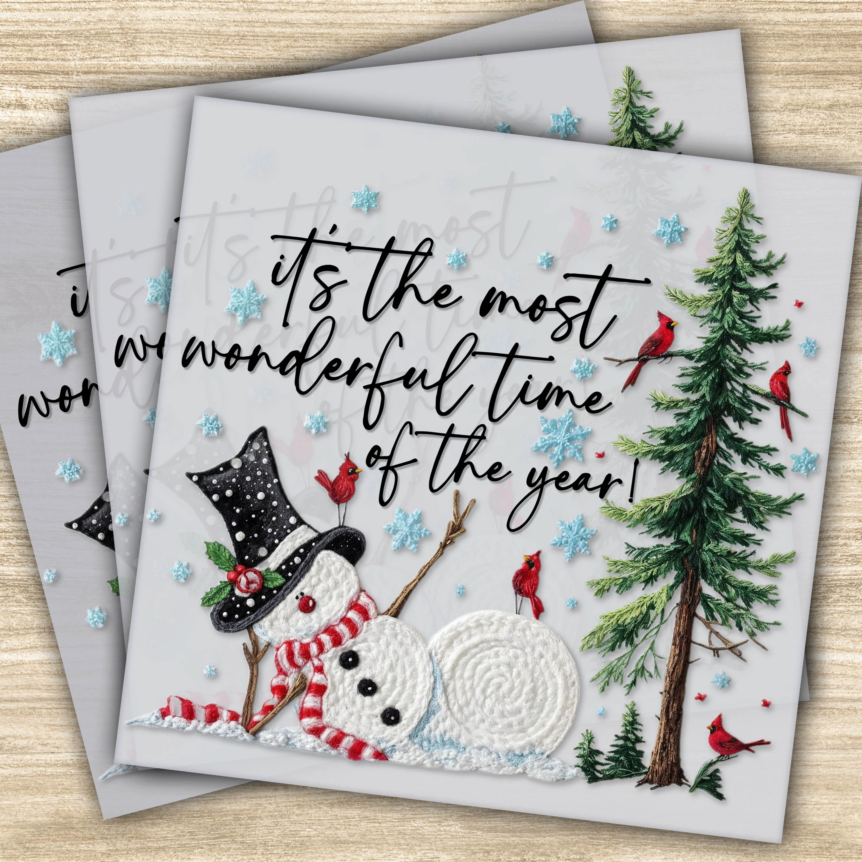 Ready to Press DTF Transfer â Snowman & Cardinal Winter Design | Most Wonderful Time Quote