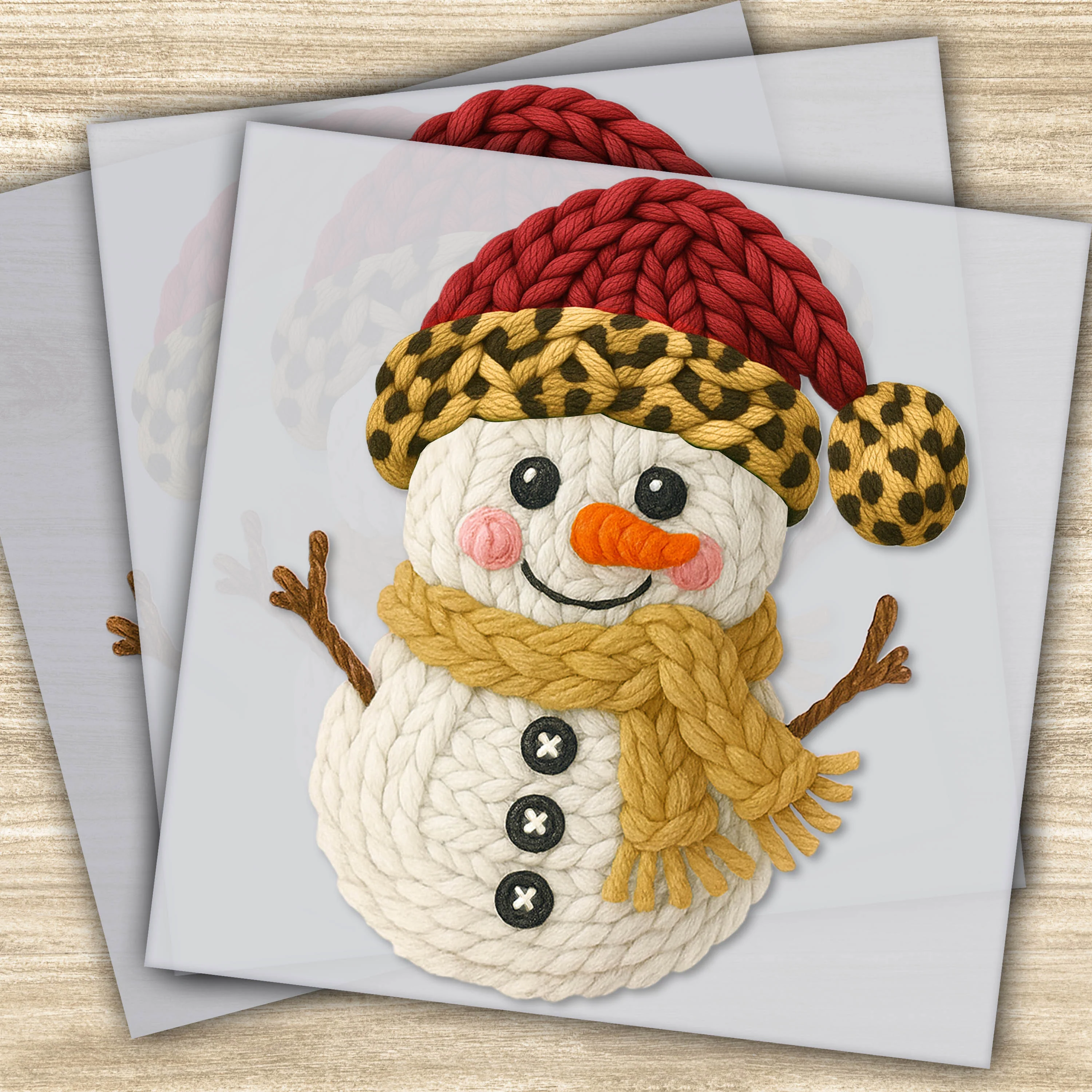 Ready to Press DTF Transfer – Cute Snowman with Leopard Hat and Scarf, Winter Holiday Design