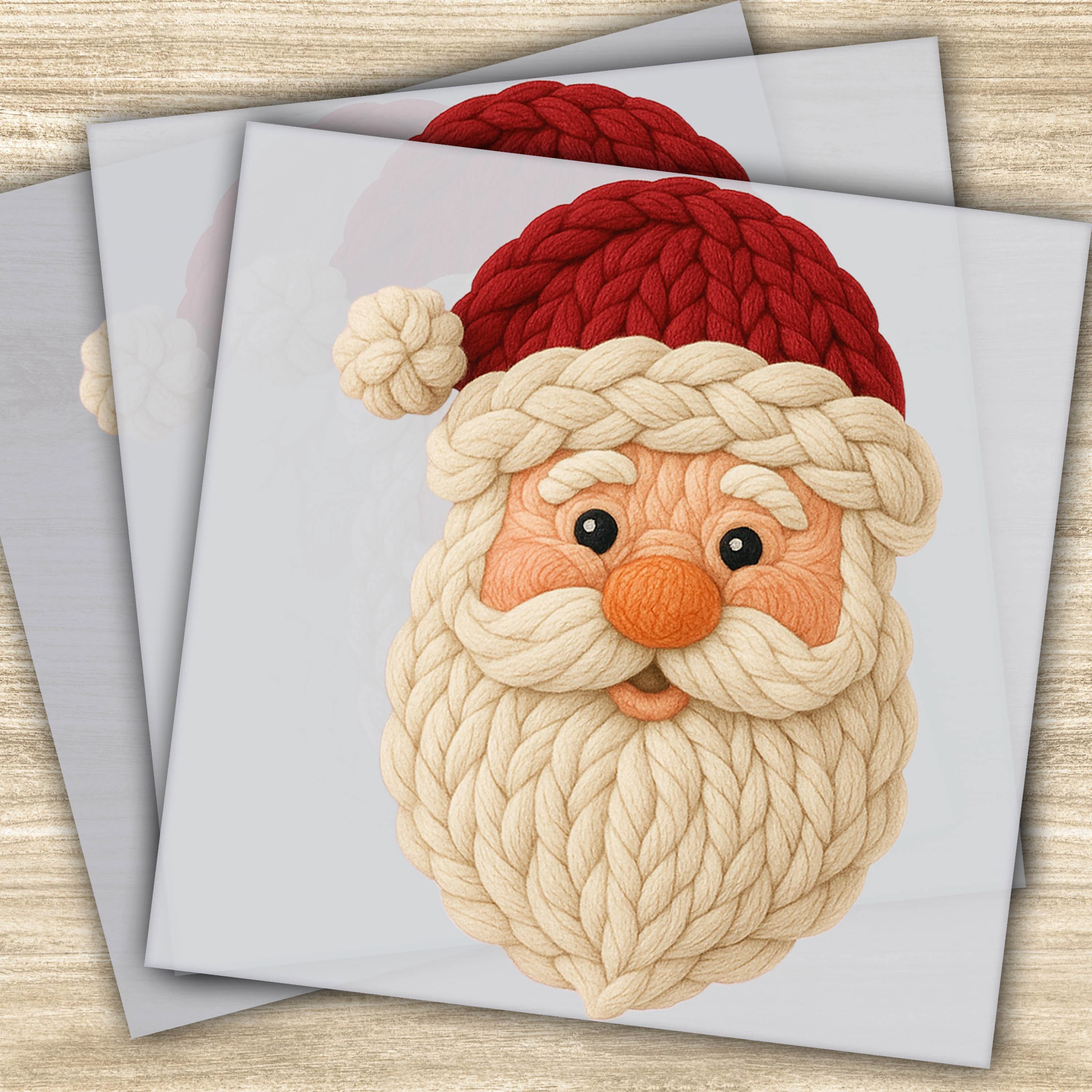 Ready to Press DTF Transfer – Cute Santa Face Design with Rope Detailing for Christmas Apparel