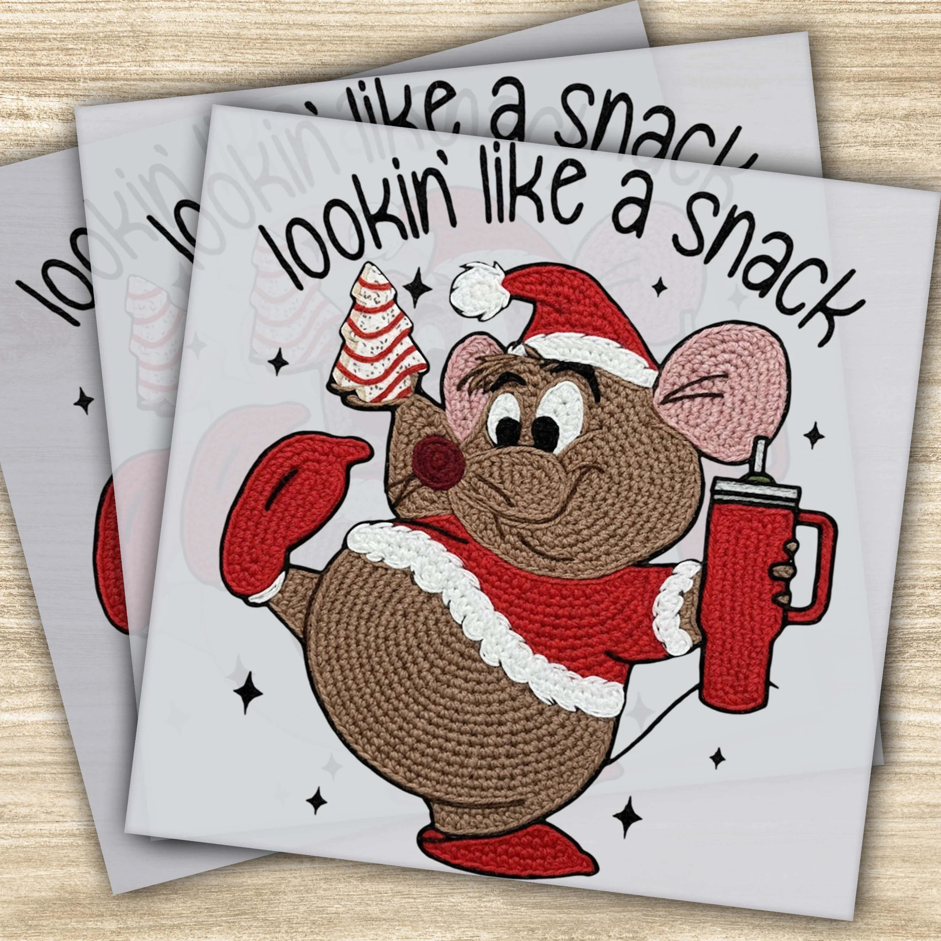 Ready to Press DTF Transfer – Lookin' Like a Snack Christmas Mouse, Fun Holiday Design