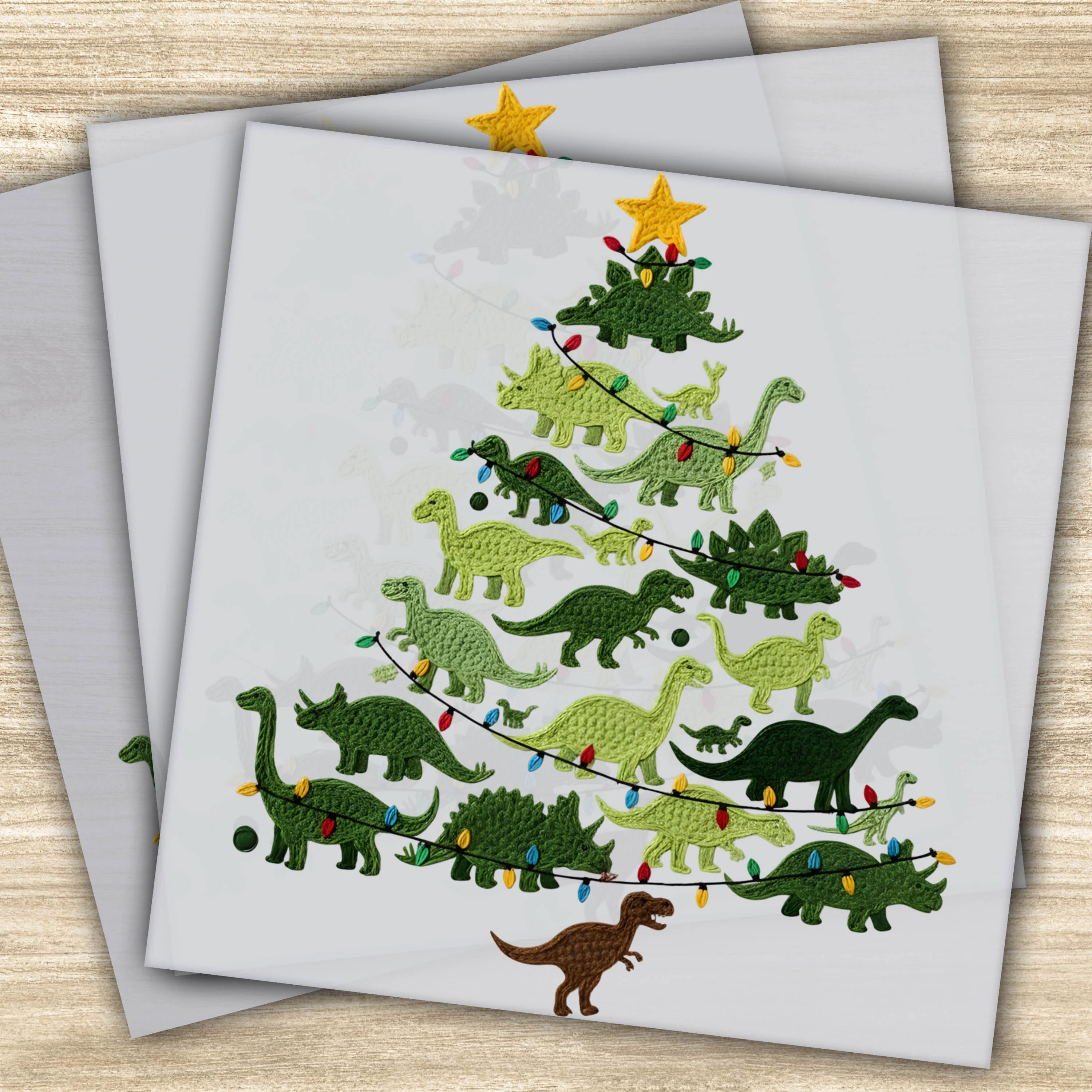 Ready to Press DTF Transfer – Dinosaur Christmas Tree, Festive Dino Holiday Design, Christmas Tree Decor