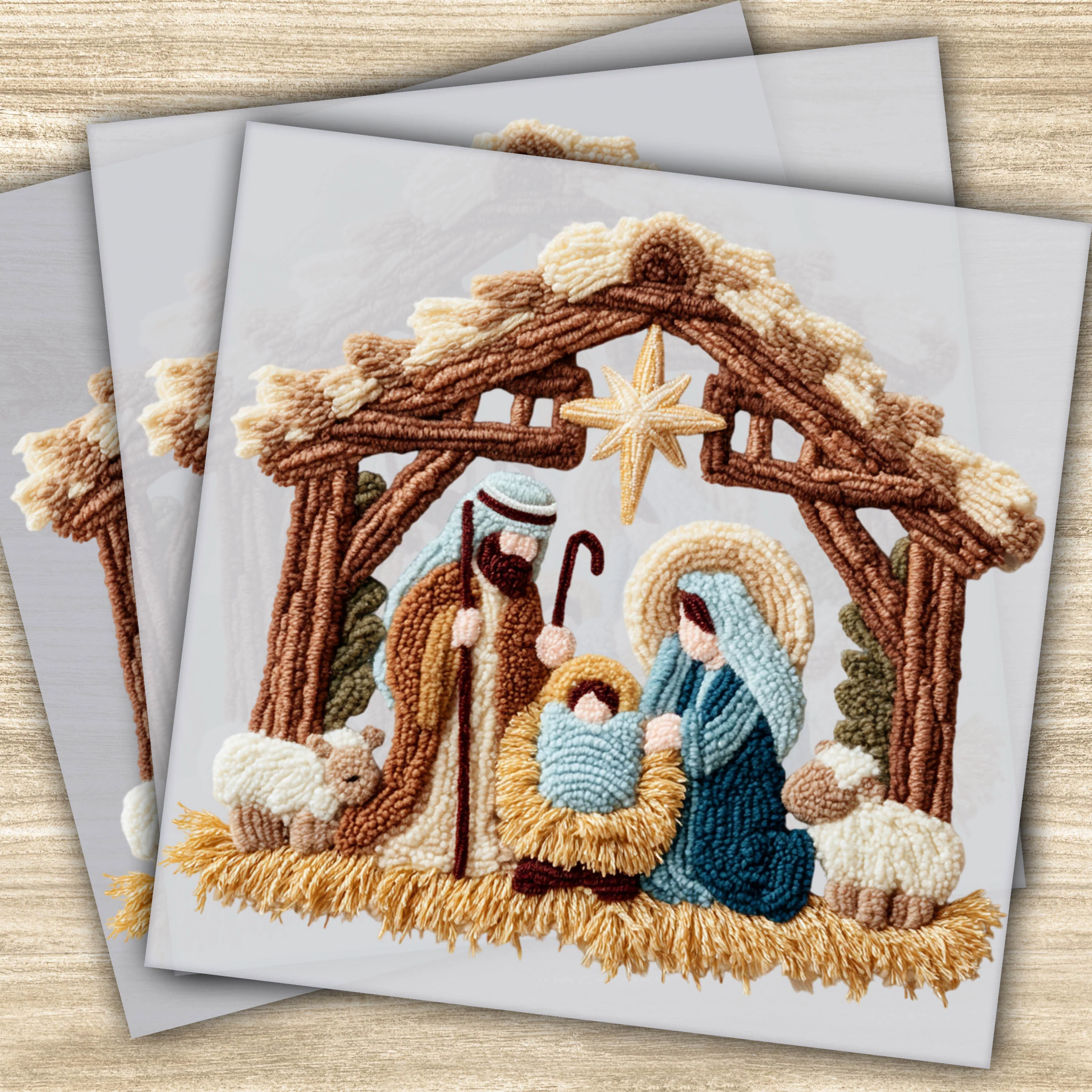 Ready to Press DTF Transfer - Faux Yarn Nativity Scene, Christmas Holy Family Design for T-Shirts, Hoodies & More