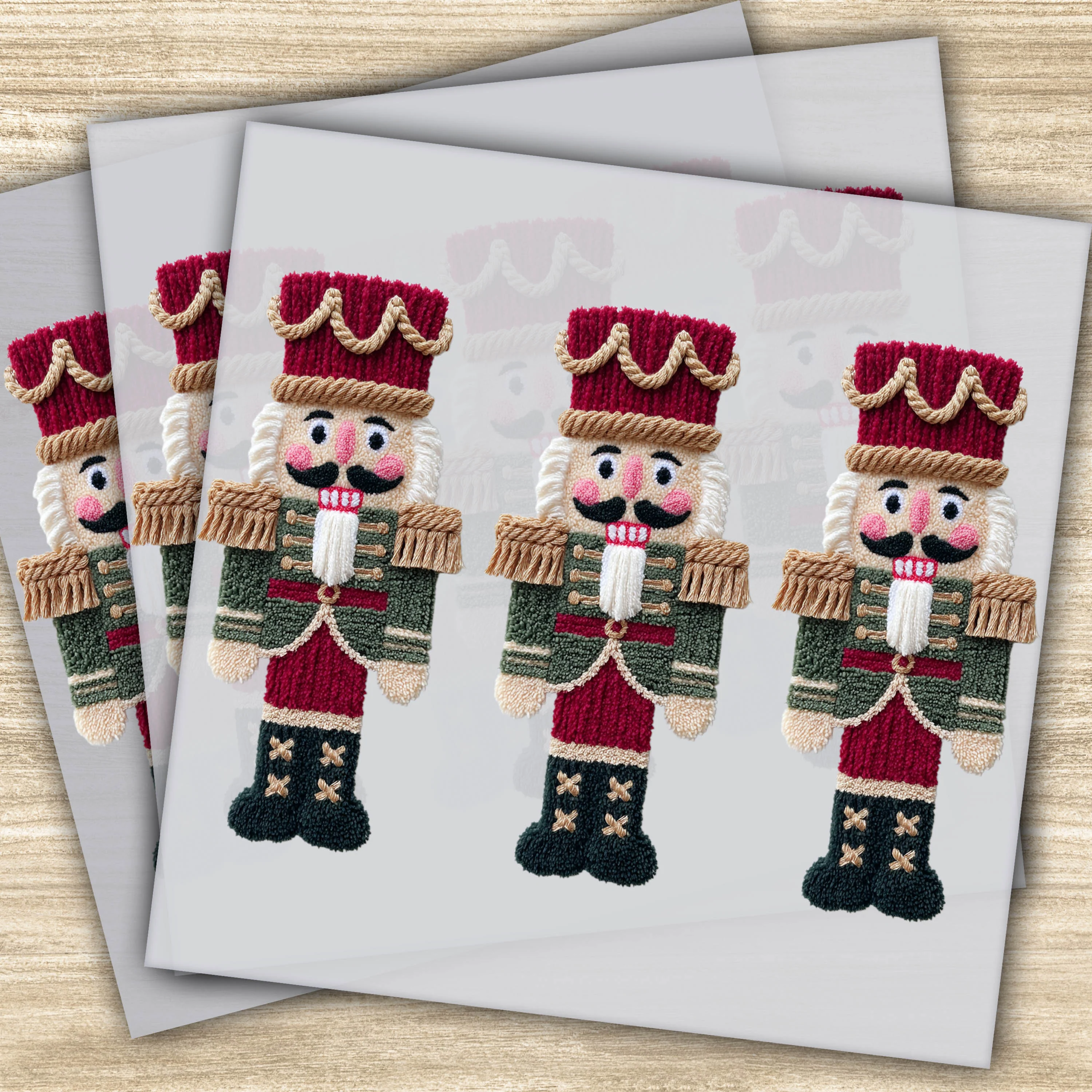 Ready to Press DTF Transfer - Nutcracker Christmas Design with Faux Yarn Detailing, Holiday Transfer for Apparel