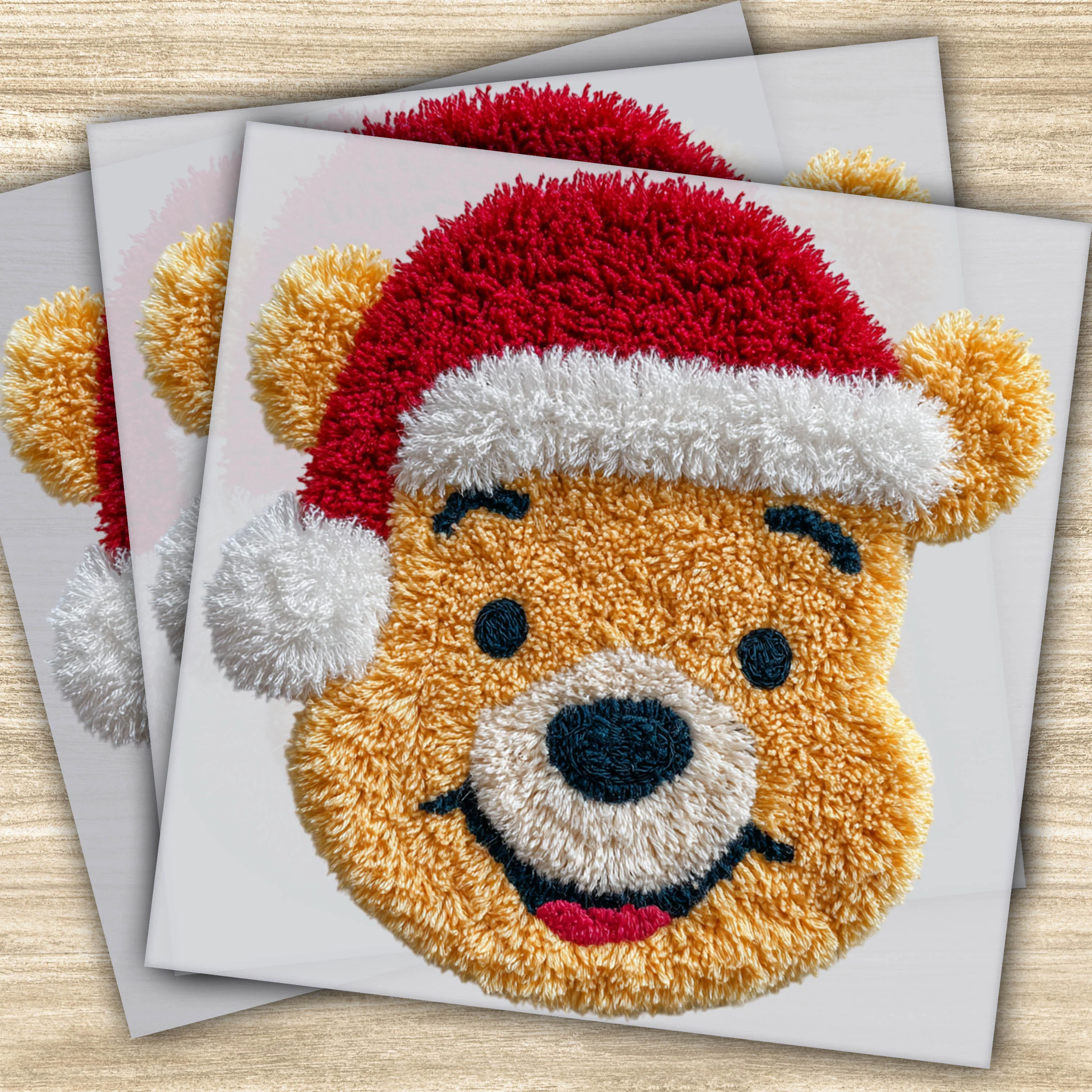 Ready to Press DTF Transfer - Faux Yarn Christmas Bear with Santa Hat, Holiday Design for T-Shirts, Hoodies & More