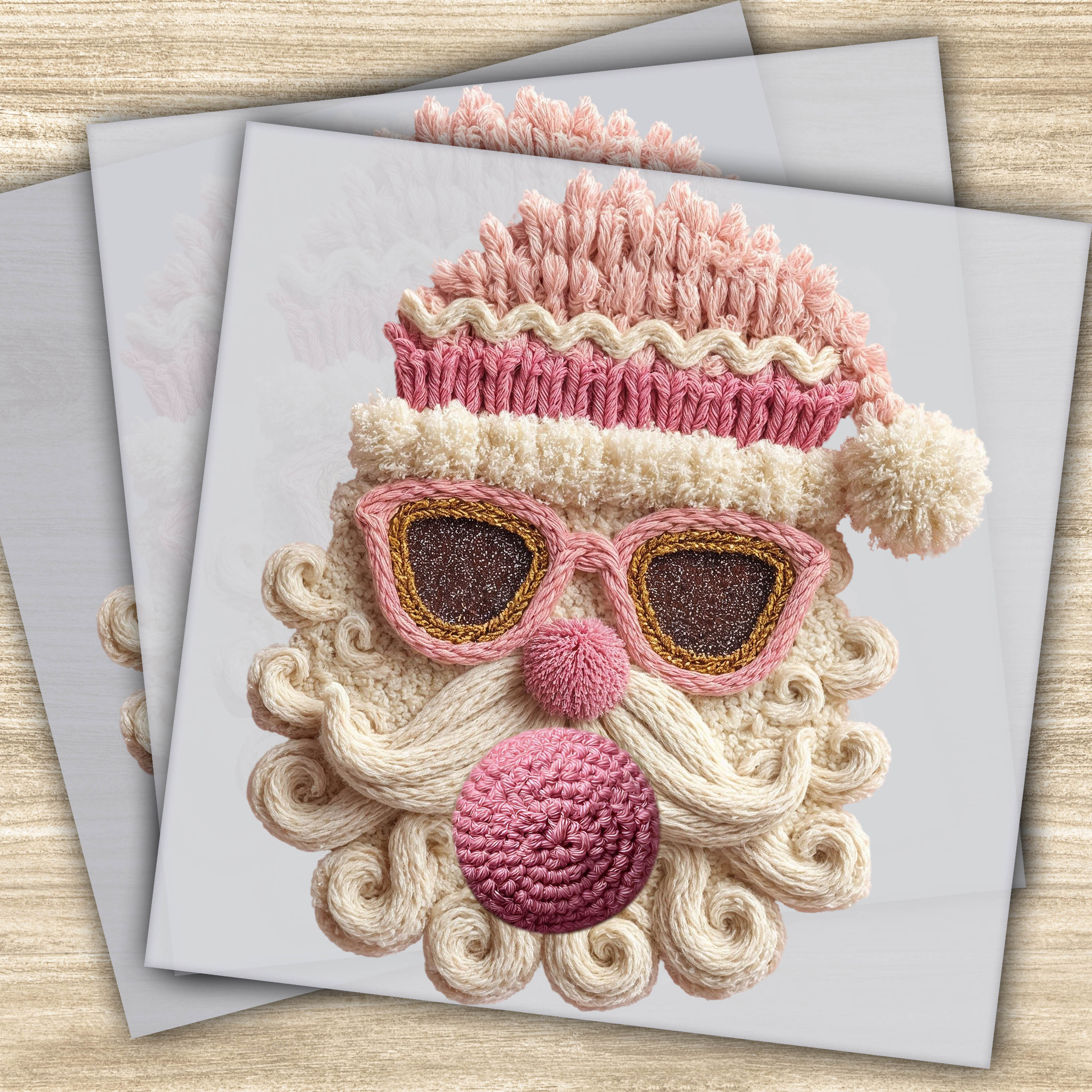 Ready to Press DTF Transfer - Santa with Sunglasses Faux Yarn Christmas Design for Holiday Apparel