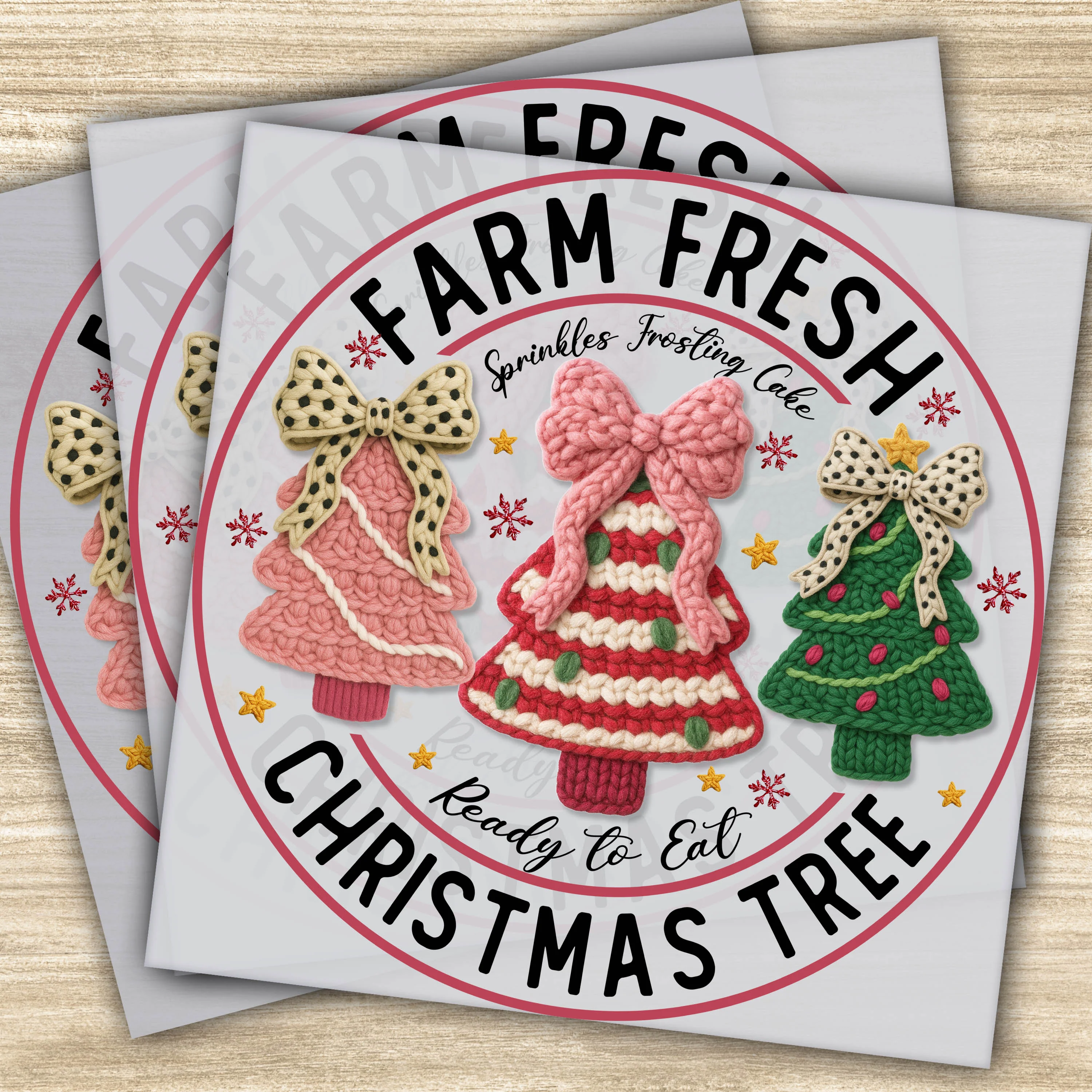 Ready to Press DTF Transfer – Farm Fresh Christmas Tree, Sprinkles Frosting Cake Design, Holiday Decor