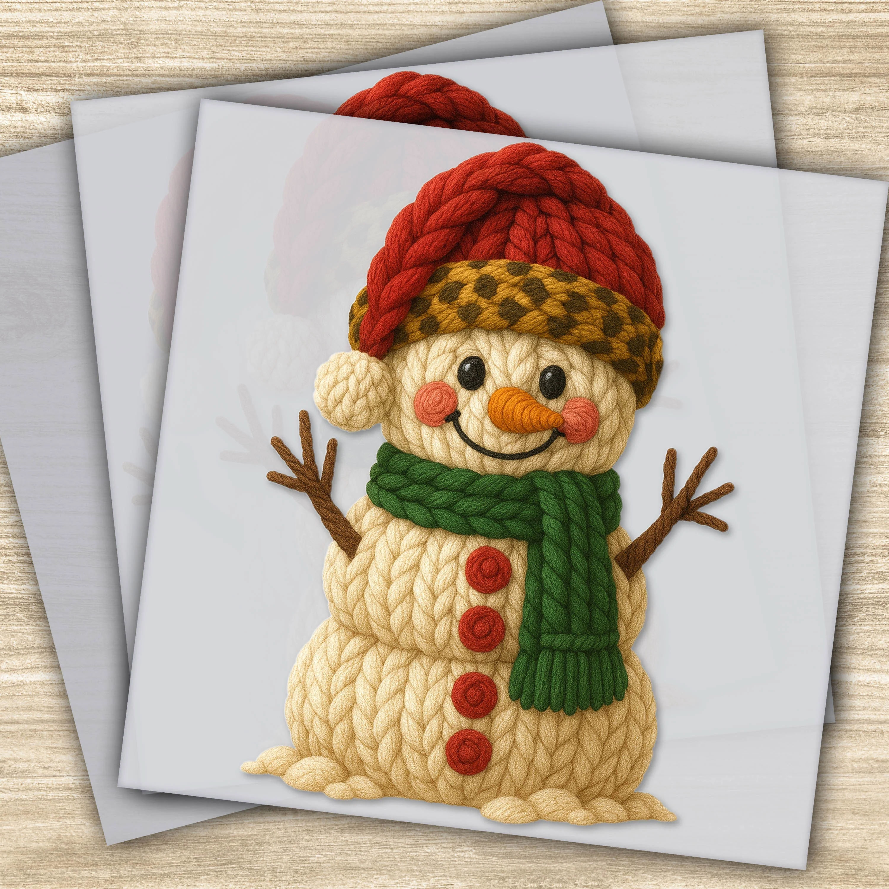 Ready to Press DTF Transfer – Cute Snowman Design with Rope Detailing for Christmas Apparel
