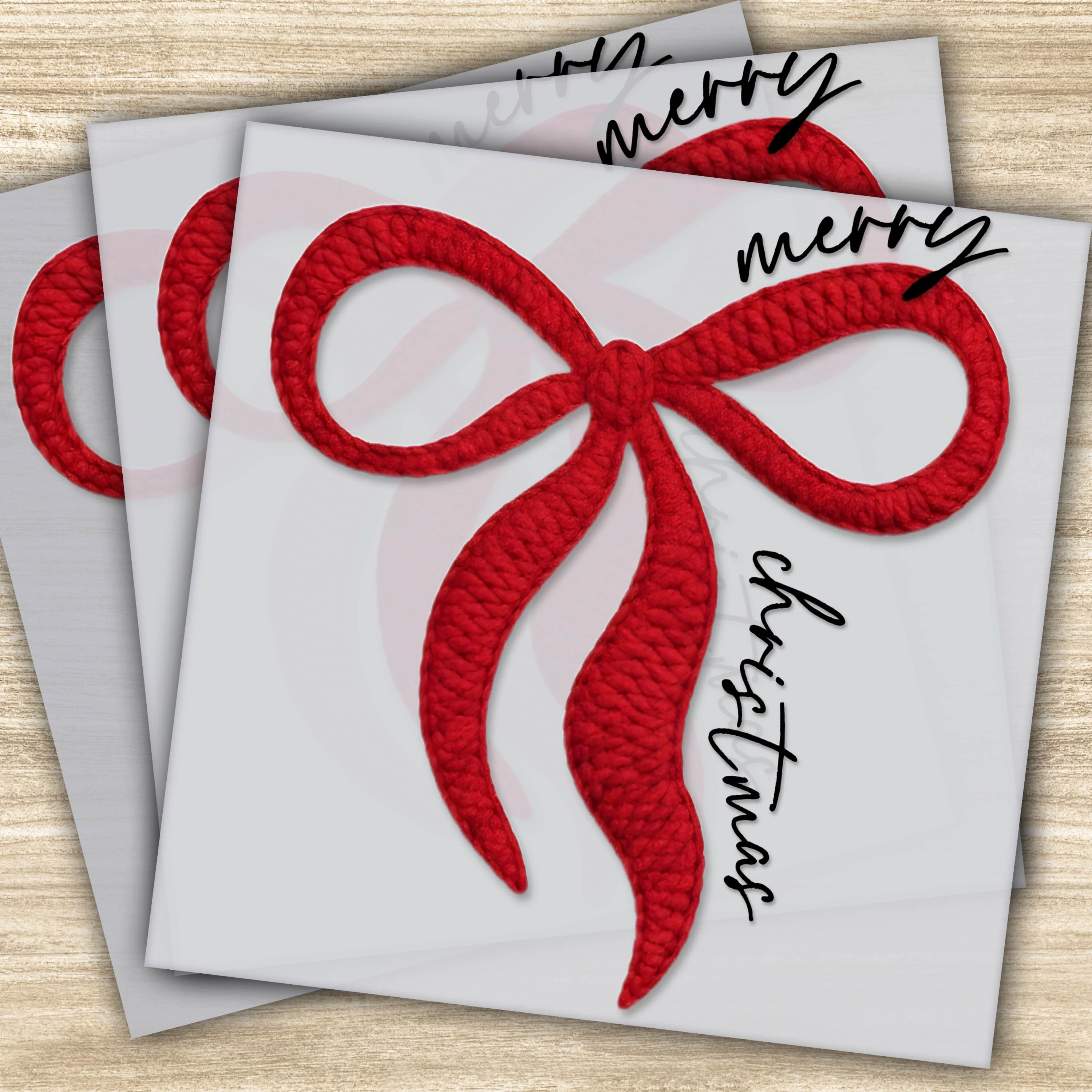 Ready to Press DTF Transfer – Merry Christmas Red Bow with Stylish Script Design