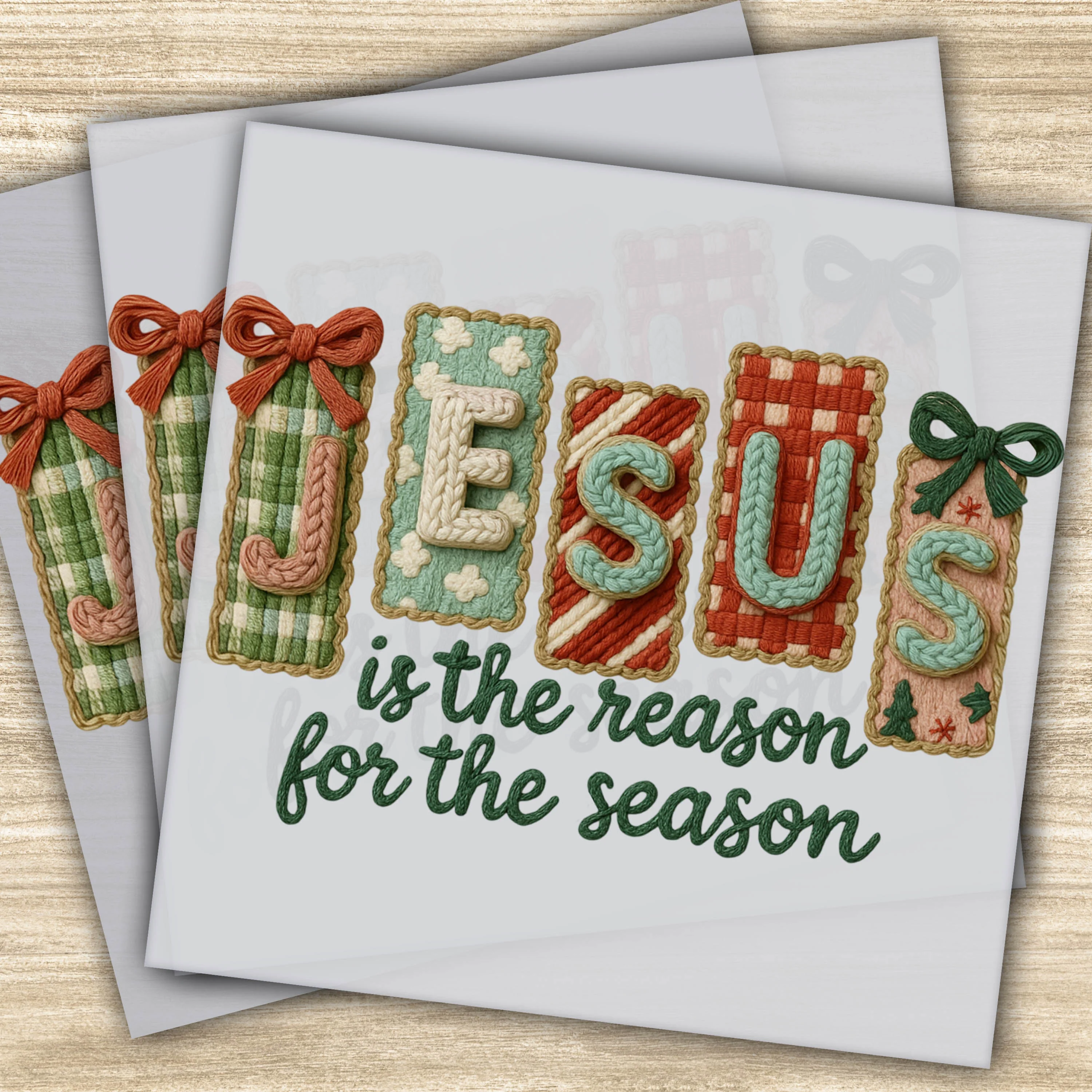Ready to Press DTF Transfer – Jesus is the Reason Christmas Design with Festive Gift Boxes