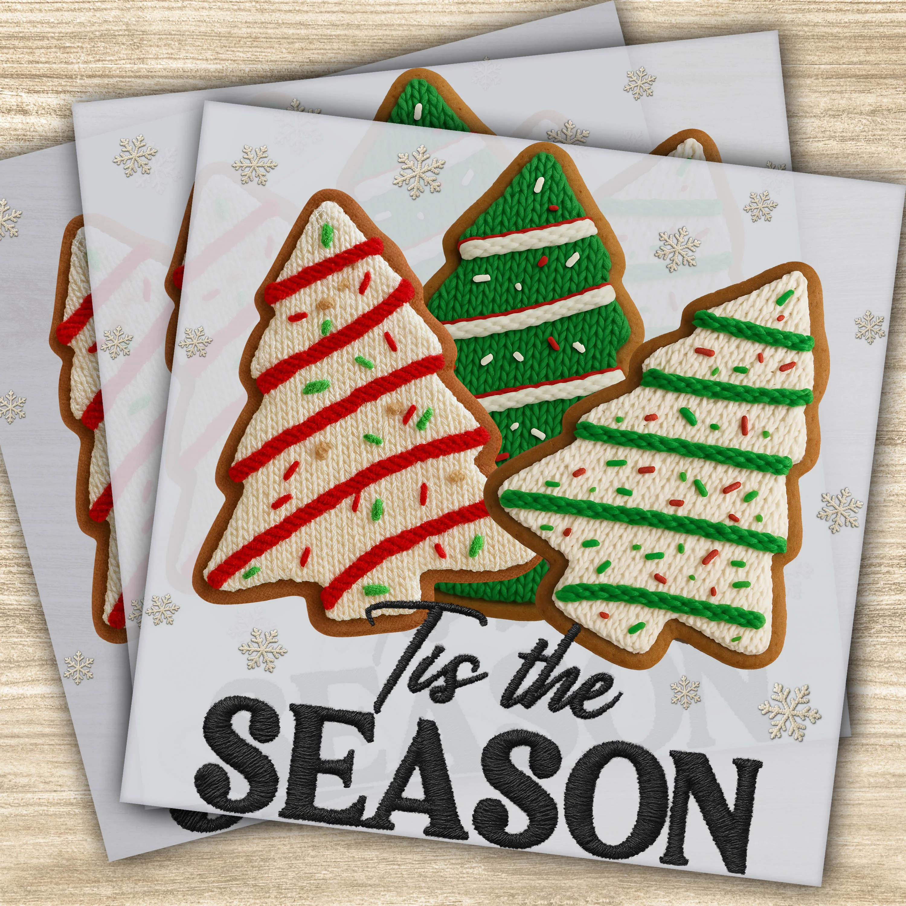 Ready to Press DTF Transfer - Gingerbread Christmas Trees with Faux Yarn, 'Tis the Season Design