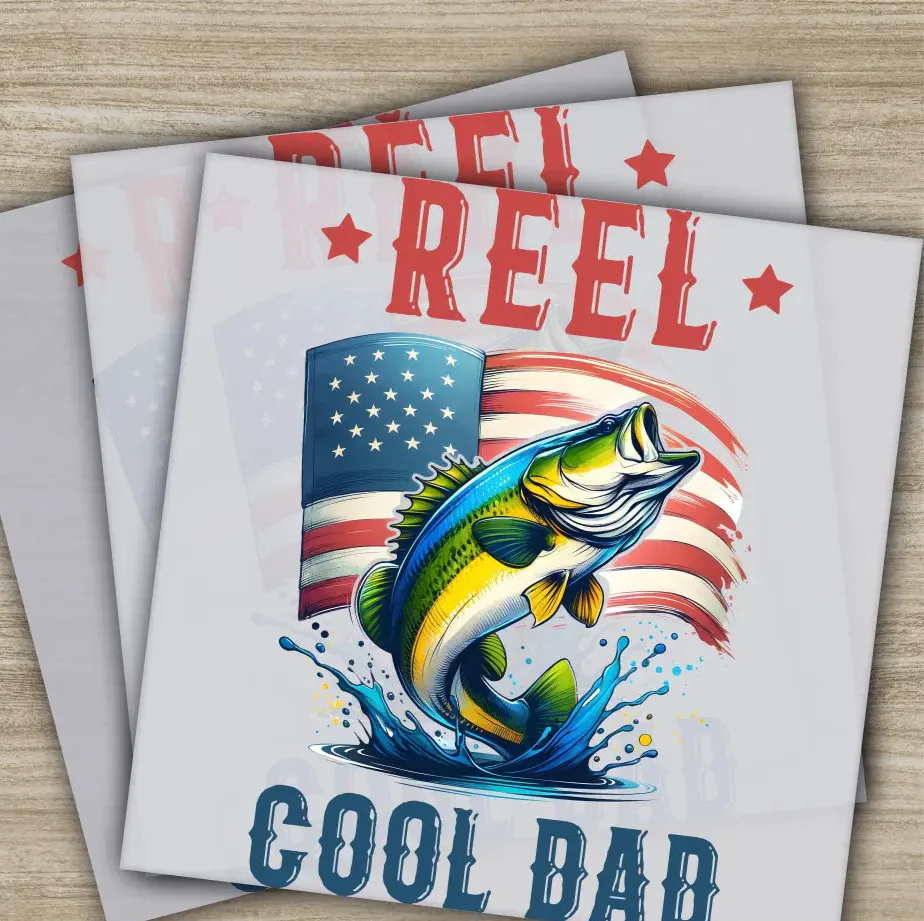 Reel Cool Dad, Fathers Day Transfers, Ready to Press, Personalized DTF Transfers, Father's Day Gifts, Heat Press DTF Transfers