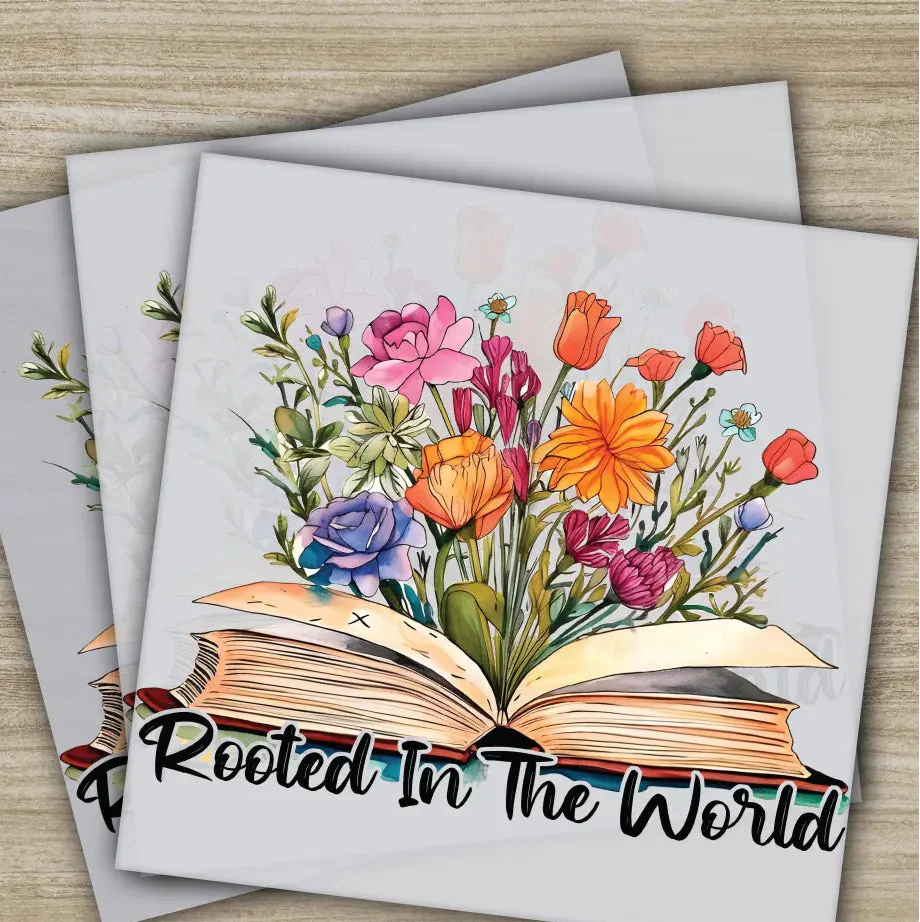 Rooted in the Word DTF Transfer, Bible with Flowers Graphic, Christian Faith Design for Apparel