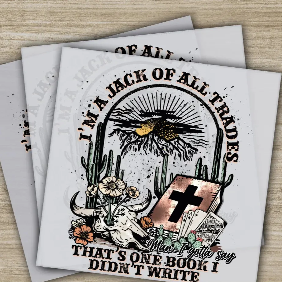 Jack of All Trades DTF Transfer, Christian Graphic with Cross, Western Inspired Design, Ready to Press