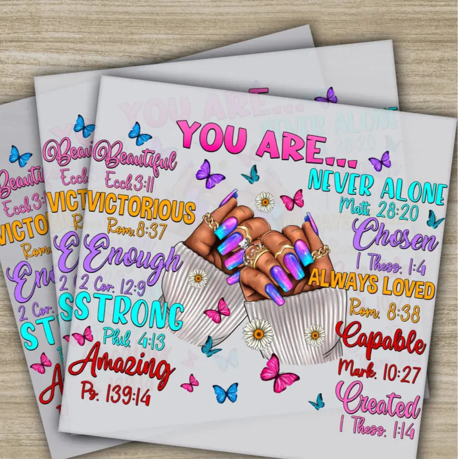 "You Are Beautiful, Strong, Victorious, Chosen DTF Transfer, Inspirational Bible Affirmations, Ready to Press Design"