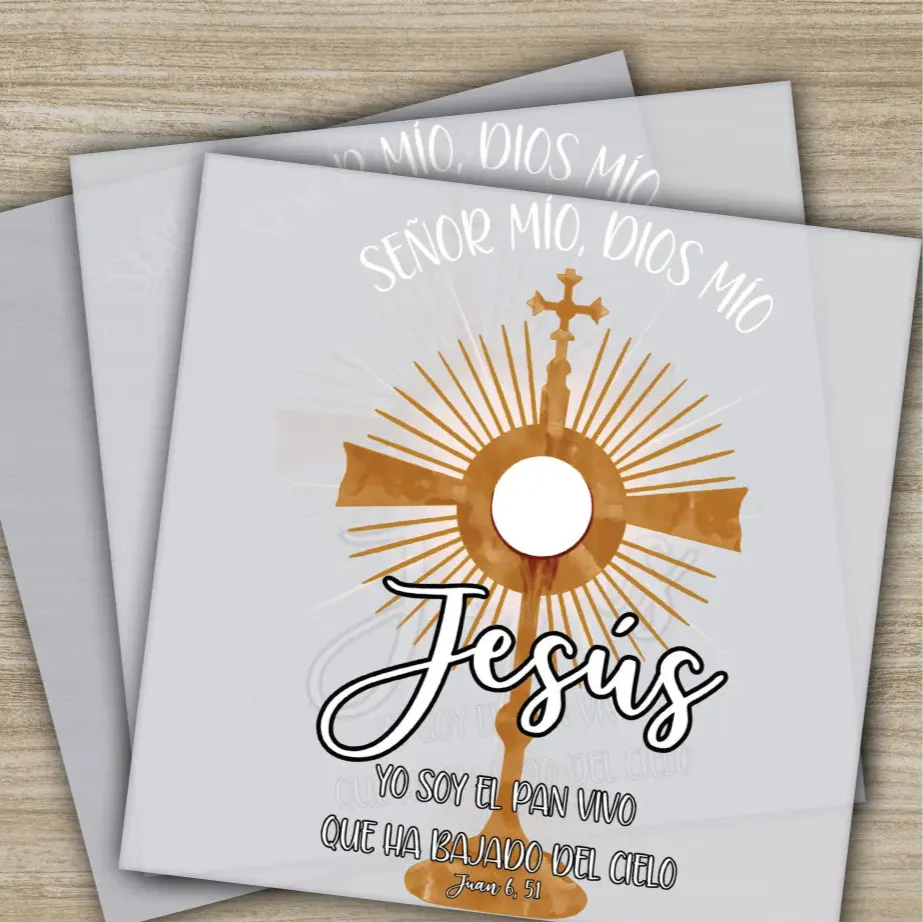 Jesus Yo Soy El Pan Vivo DTF Transfer, Sacred Heart with Cross, Spanish Religious Design, Ready to Press, Christian Faith Graphic