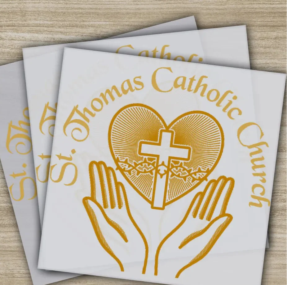 St. Thomas Catholic Church DTF Transfer, Religious Cross and Heart Graphic, Faith-Based Design, Ready to Press