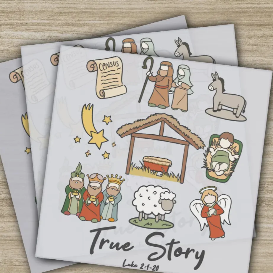 True Story Nativity Scene DTF Transfer, Christmas Graphic, Bible Verse Luke 2:1-20, Ready to Press Design