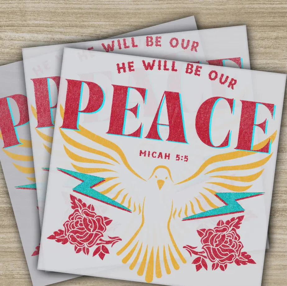 He Will Be Our Peace DTF Transfer, Micah 5:5 Christian Graphic, Inspirational Bible Verse, Ready to Press Design