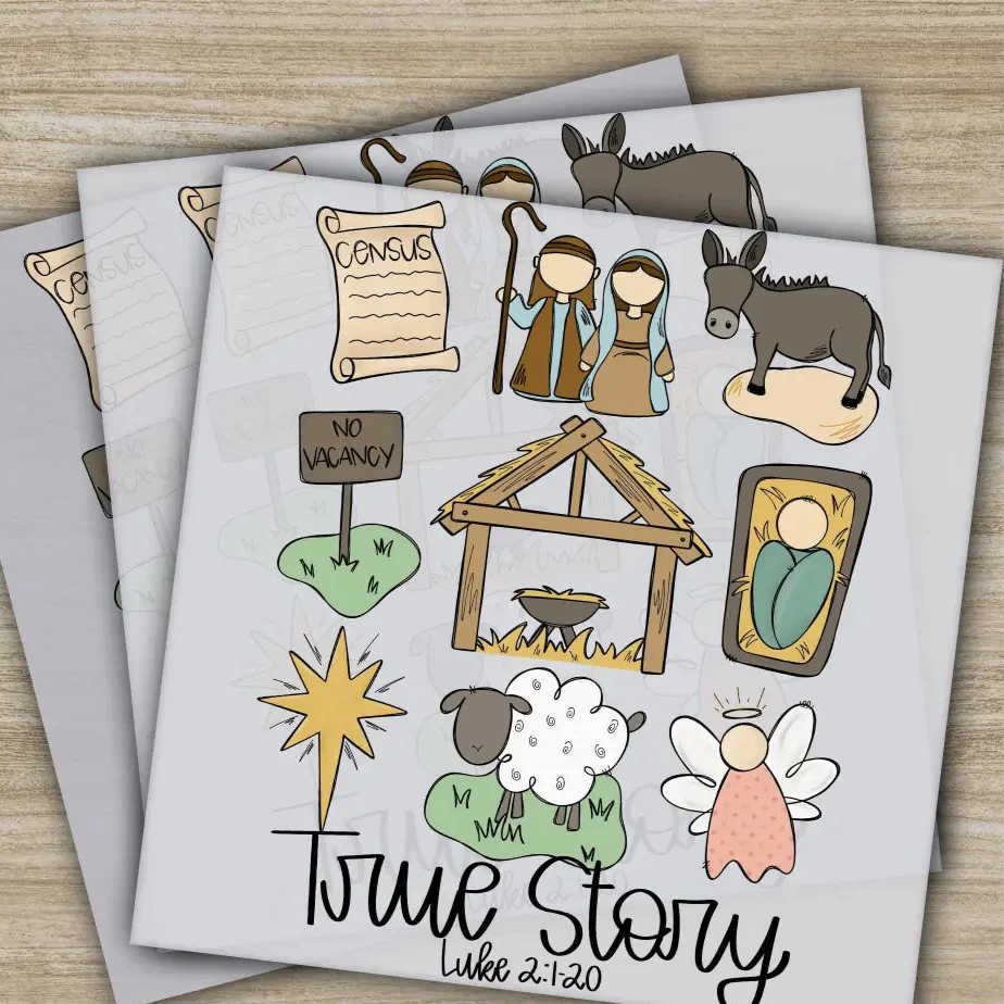 True Story Nativity Scene DTF Transfer, Luke 2:1-20 Christmas Graphic, Inspirational Bible Verse Design