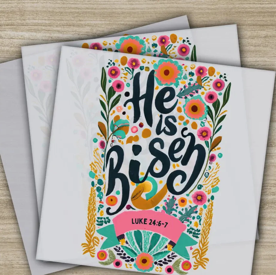 He Is Risen DTF Transfer, Easter Christian Graphic, Inspirational Bible Verse Design, Luke 24:6-7