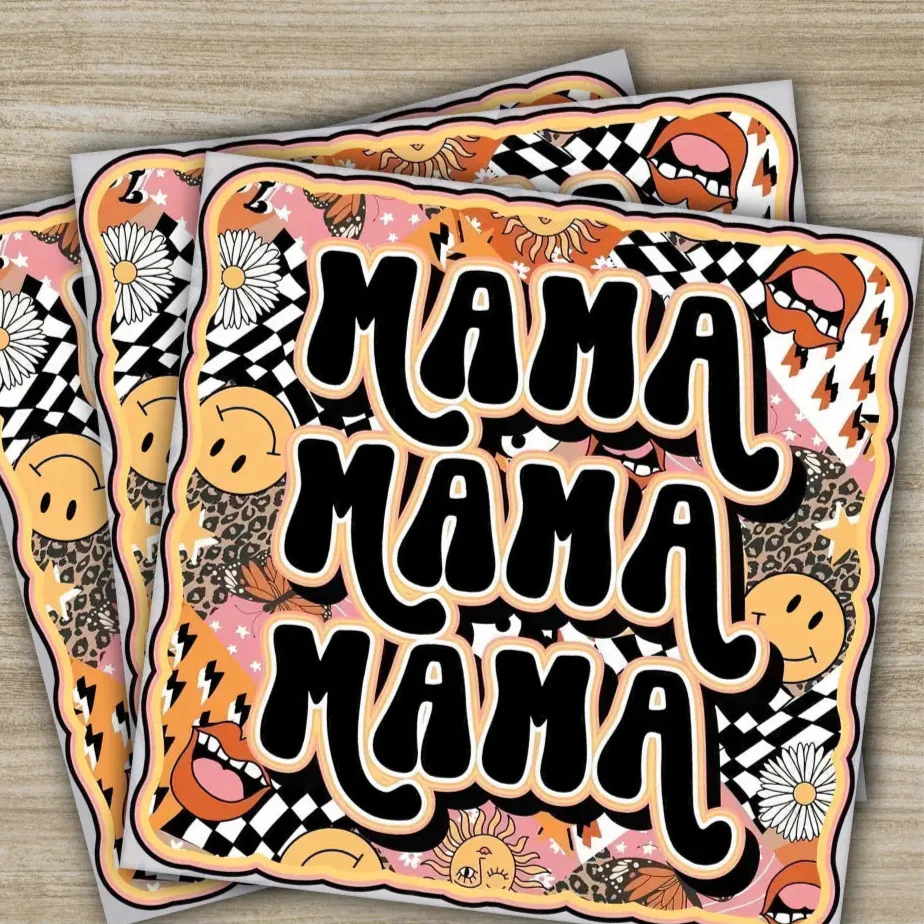 Retro Mama, Mom, Heart, Mother's Day Transfers, Ready to Press, Personalized DTF Transfers, Mother's Day Gifts, Heat Press DTF Transfers