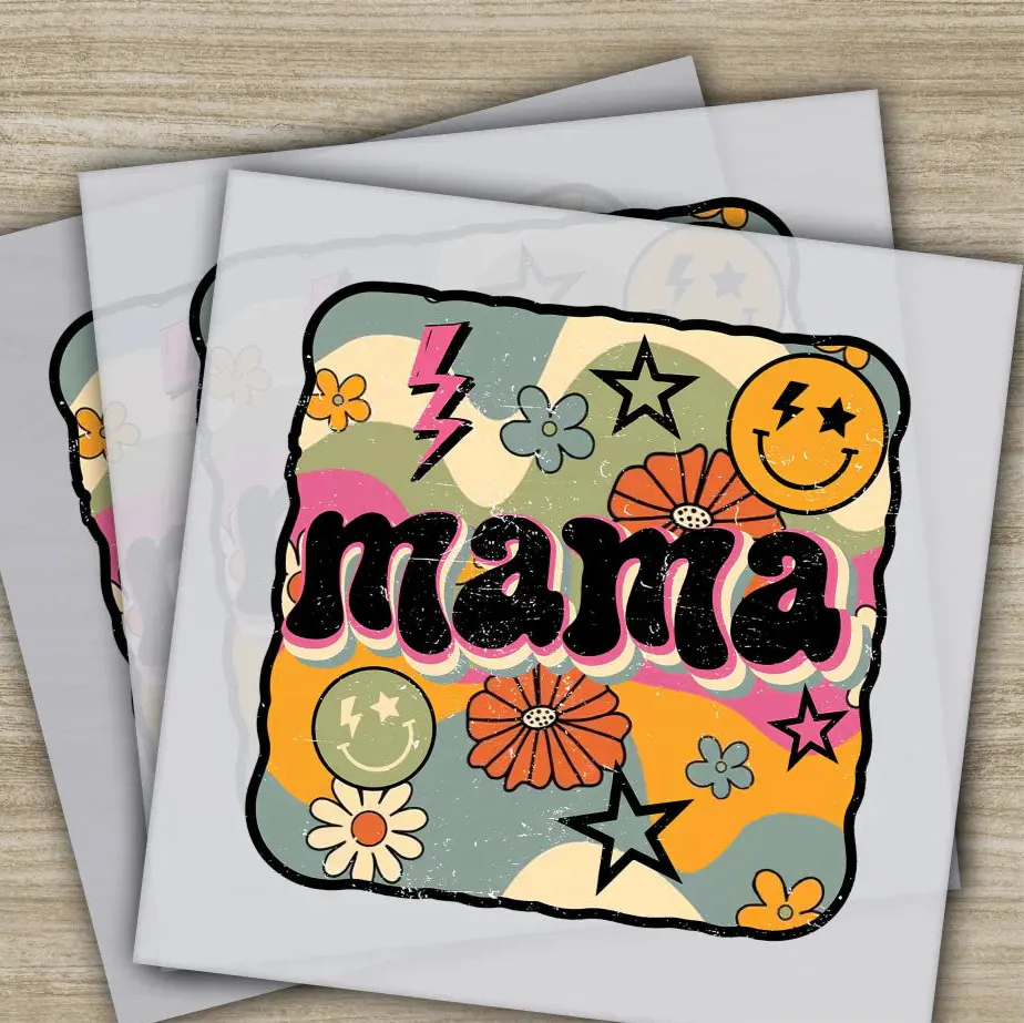 Retro Mama, Mom, Heart, Mother's Day Transfers, Ready to Press, Personalized DTF Transfers, Mother's Day Gifts, Heat Press DTF Transfers
