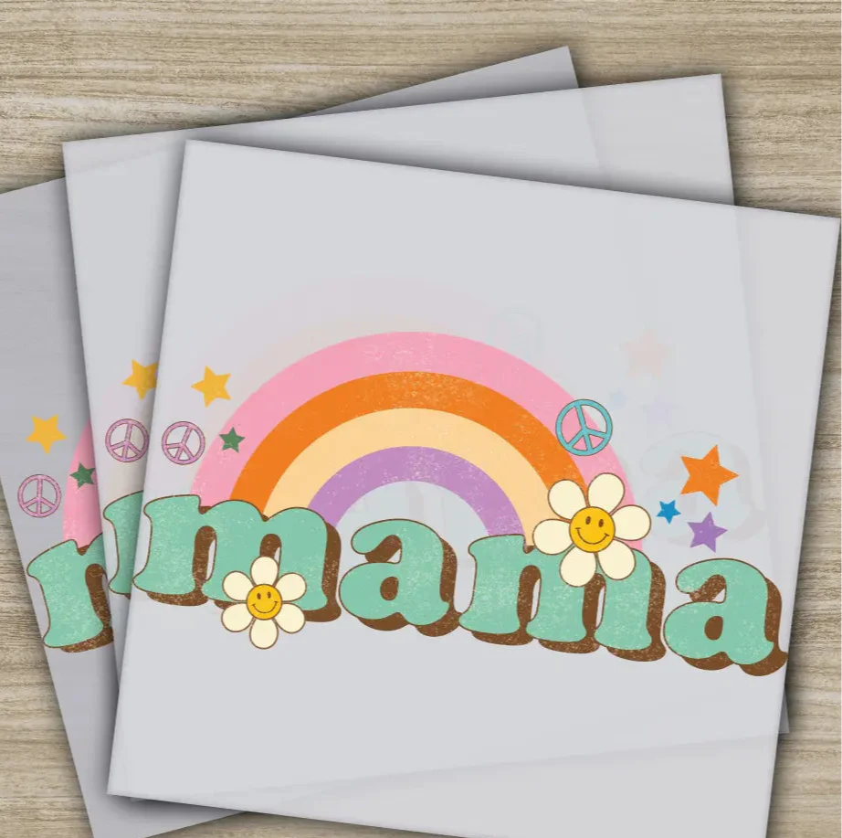 Retro Mama, Stars, Rainbow, Mother's Day Transfers, Ready to Press, Personalized DTF Transfers, Mother's Day Gifts, Heat Press DTF Transfers