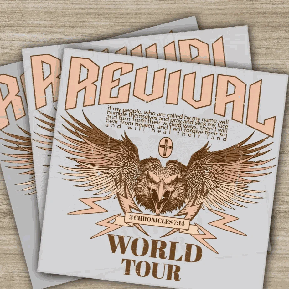 Revival World Tour DTF Transfer, 2 Chronicles 7:14 Christian Graphic, Inspirational Faith Design