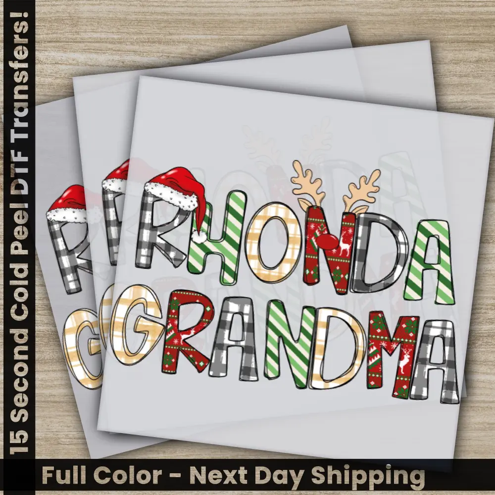 Rhonda Grandma, Christmas DTF Transfers, Ready to Press, Personalized Gifts, Direct to Film, Sublimation Screen Prints, Fast Shipping
