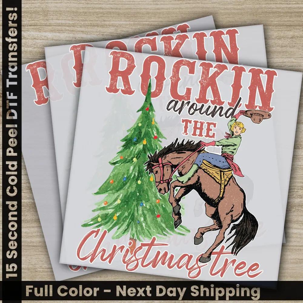 Rockin Around The Christmas Tree, Ready-to-Press, Christmas DTF Transfers, Personalized Gift PNG, High-Quality, Screen Prints, Fast Shipping