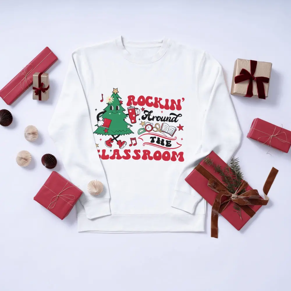 Rockin' Around The Classroom, Christmas DTF Transfers, Ready to Press, Personalized, Direct to Film, Sublimation Screen Prints - Image 2