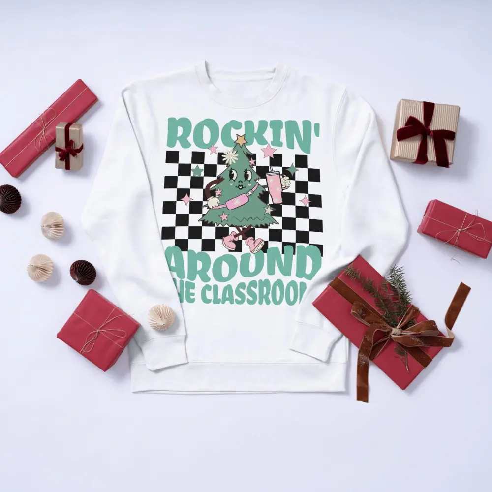 Rockin' Around The Classroom, Christmas DTF Transfers, Ready to Press, Personalized, Direct to Film, Sublimation Screen Prints - Image 2