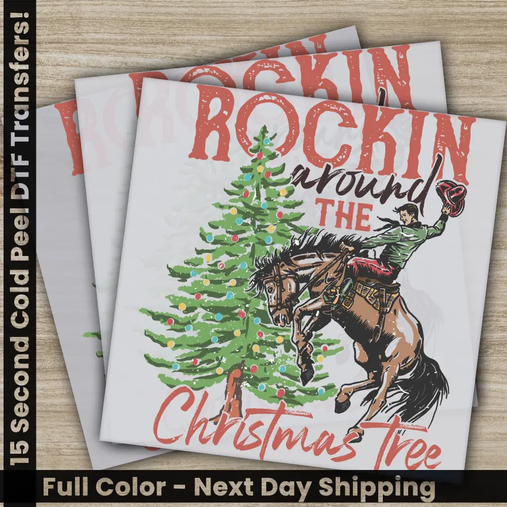 Rockin Christmas Tree, DTF Transfers, Ready to Press, Personalized Gifts, Direct to Film, Sublimation Screen Prints, Fast Shipping