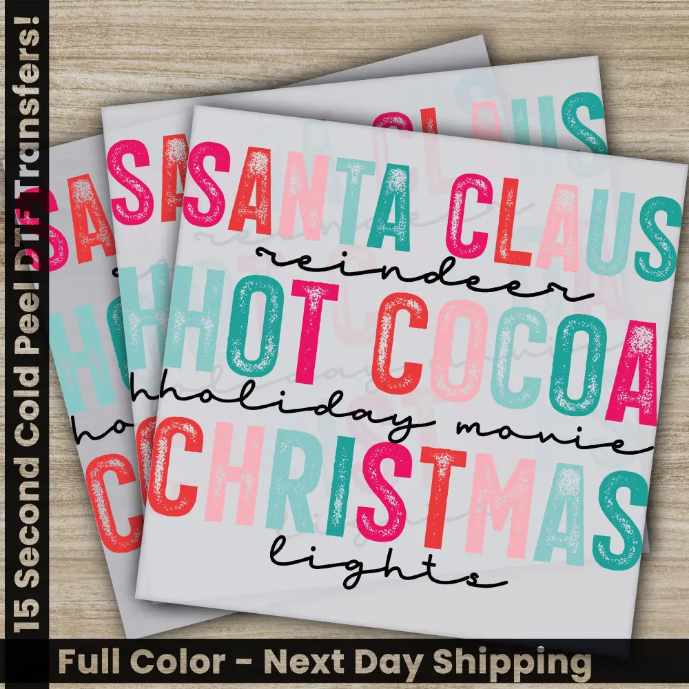 Santa Claus Hot Cocoa Christmas, DTF Transfers, Ready to Press, Personalized Gifts, Direct to Film, Sublimation Screen Prints, Fast Shipping
