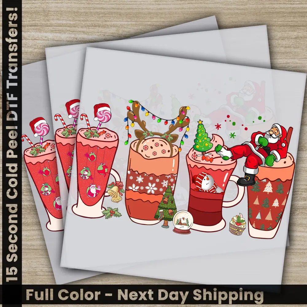 Santa Claus, Hot Cocoa,Christmas DTF Transfers, Ready to Press, Personalized Gifts, Direct to Film, Sublimation Screen Prints, Fast Shipping