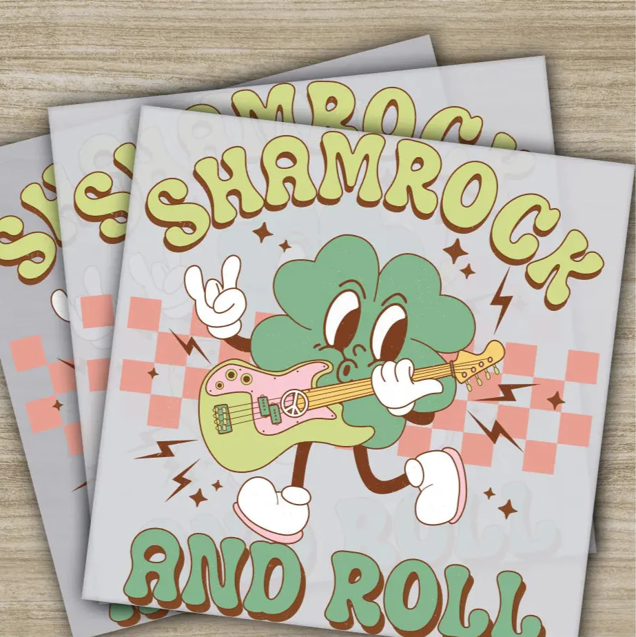 Shamrock And Roll, St. Patrick's Day Transfers, Ready to Press, Personalized DTF Transfers, St. Patrick's Gifts, Heat Press DTF Transfers
