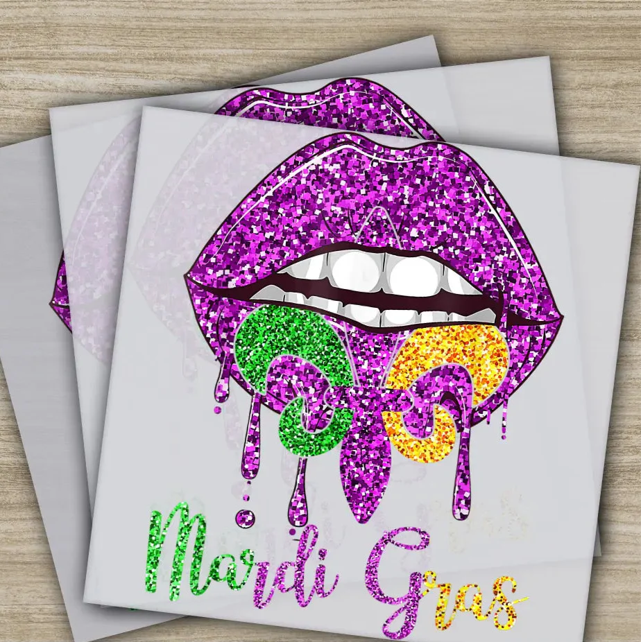 Shining Lip Bitting, Mardi Gras Transfers, Ready to Press, Personalized DTF Transfer, Mardi Gras Gift, High Quality, Heat Press DTF Transfer
