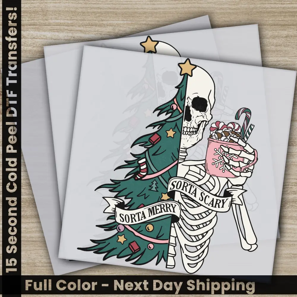 Skeleton, Christmas Tree, DTF Transfers, Ready to Press, Personalized Gifts, Direct to Film, Sublimation Screen Prints, Fast Shipping