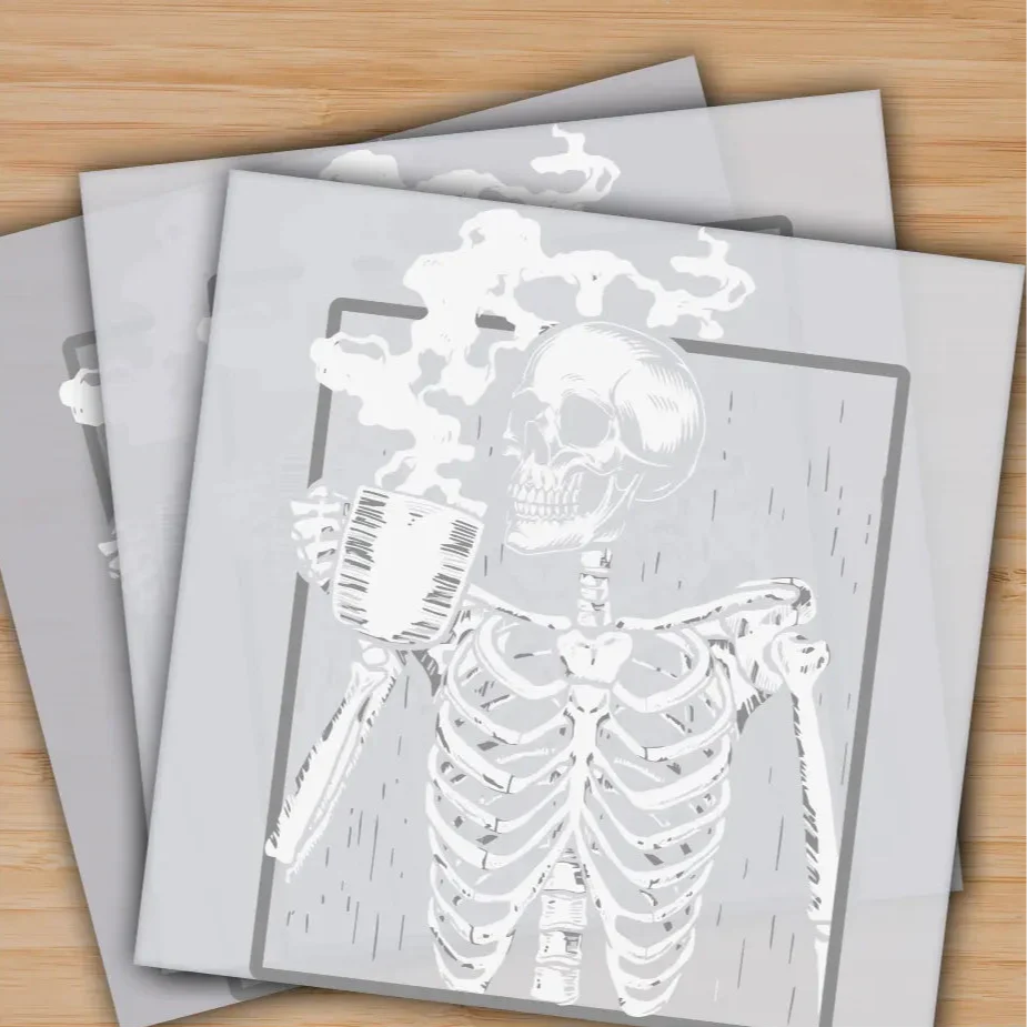 Skeleton Drinking Coffee, Skull Halloween, Death drinking Coffee, Ready to Press, Personalized Gifts, Sublimation DTF Prints, Trendy DTF Prints, Ready for Press, High Quality, Fast Shipping