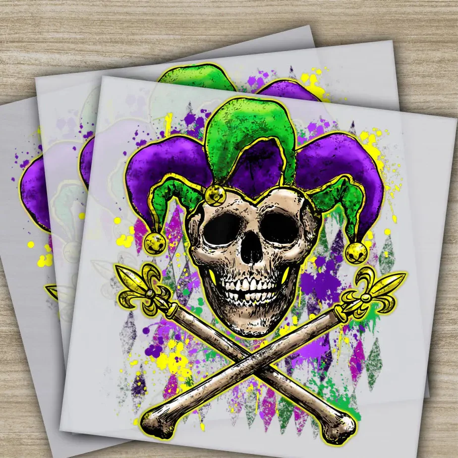Skull, Jester Hat, Mardi Gras Transfers, Ready to Press, Personalized DTF Transfers, Mardi Gras Gifts, High Quality, Heat Press DTF Transfer