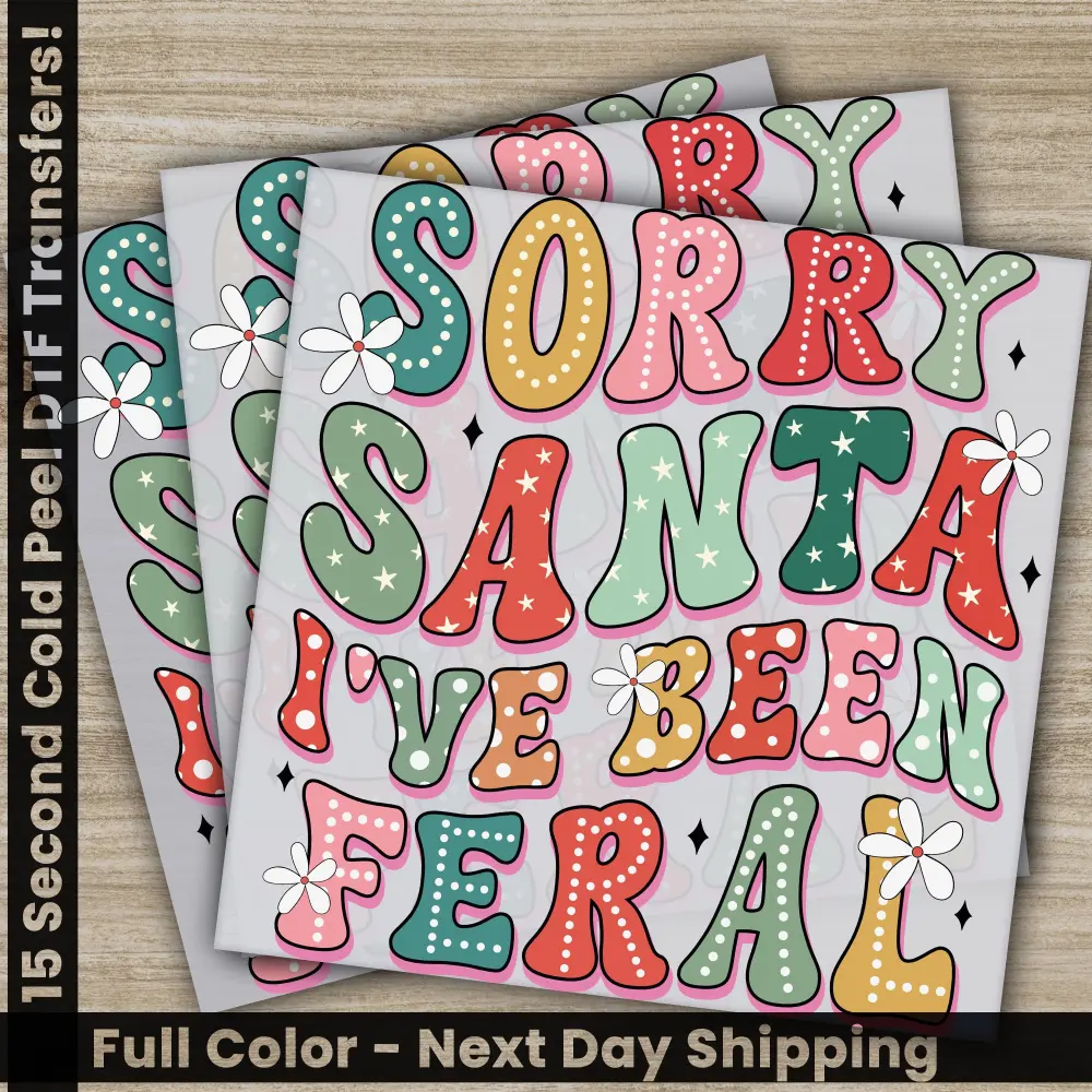 Sorry Santa, Christmas DTF Transfers, Ready to Press, Personalized Gifts, Direct to Film, Sublimation Screen Prints, Fast Shipping