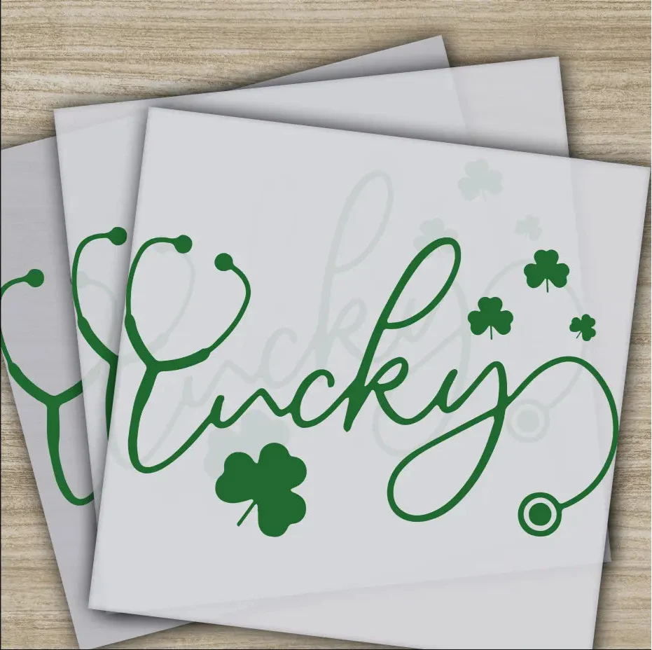 Stethoscope, Lucky, St. Patrick's Day Transfers, Ready to Press, Personalized DTF Transfers, St. Patrick's Gifts, Heat Press DTF Transfers