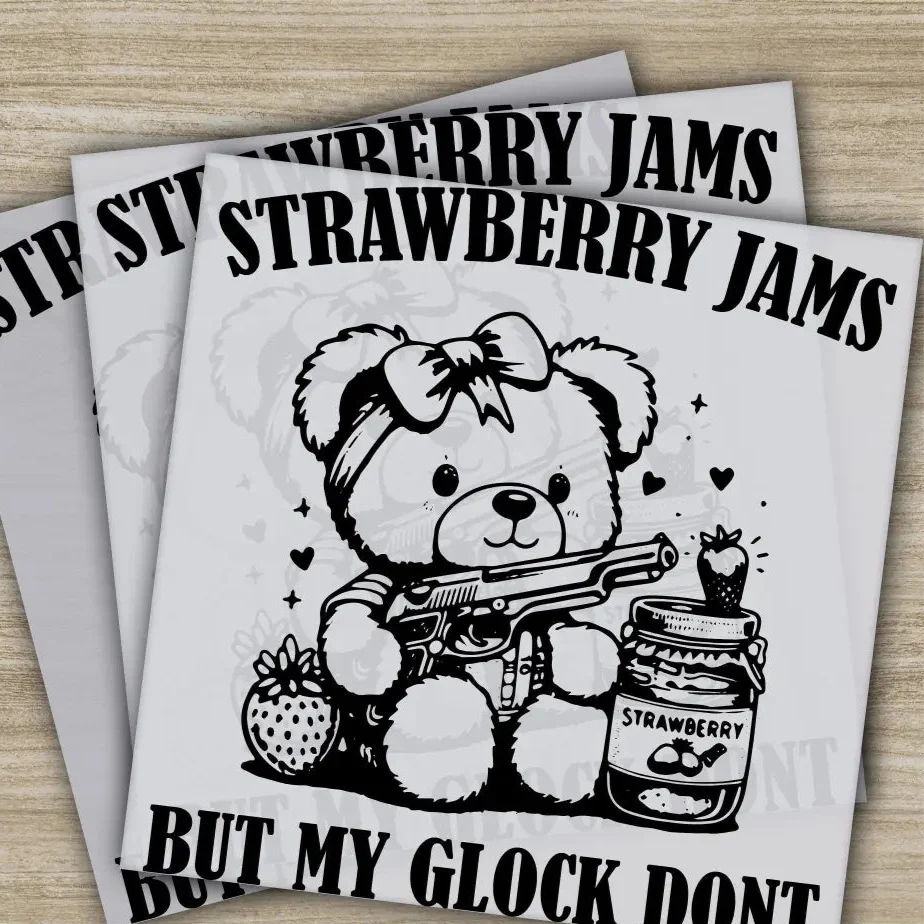Strawberry Jams But My Glock Don't, Ready to Press,Personalized DTF Transfer, , High Quality, Heat Press DTF Transfers