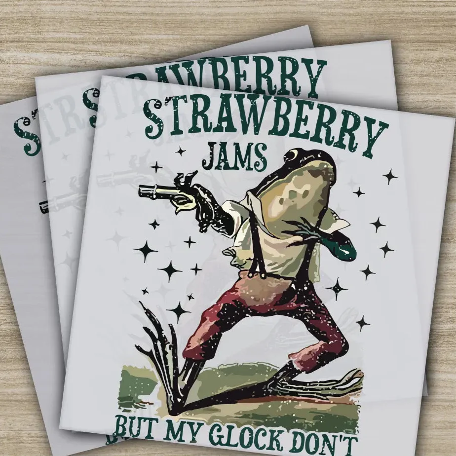 Strawberry Jams But My Glock Don't, Ready to Press,Personalized DTF Transfer, , High Quality, Heat Press DTF Transfers
