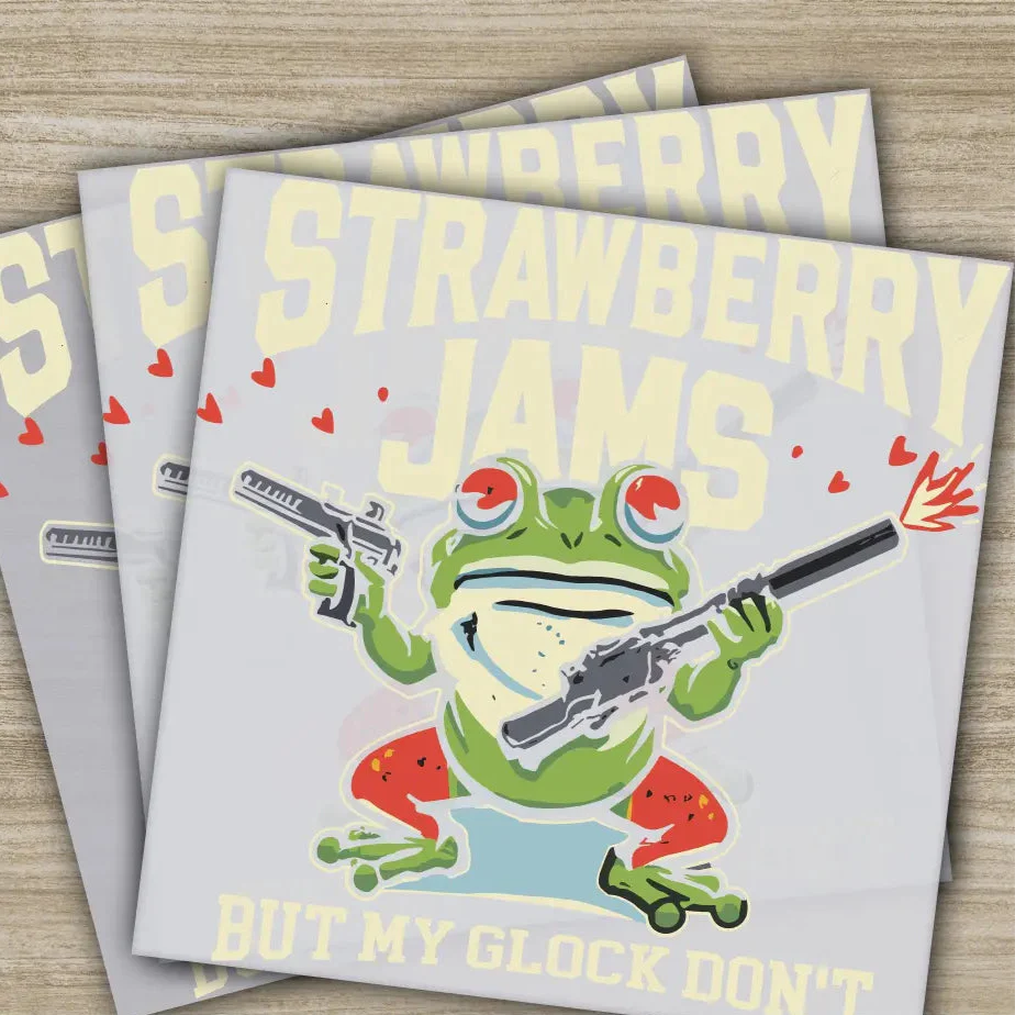 Strawberry Jams But My Glock Don't, Ready to Press,Personalized DTF Transfer, , High Quality, Heat Press DTF Transfers