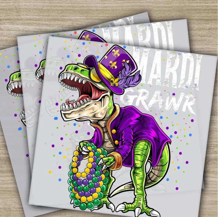 T-Rex Dinosaur, Bead Costume, Mardi Gras Transfers, Ready to Press, Personalized DTF Transfers, Mardi Gras Gifts, Heat Press DTF Transfers