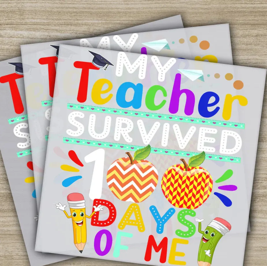 Teacher Survived, 100 Days Of School Transfers, Ready to Press, Personalized DTF Transfer, 100 Days Of School Gifts, Heat Press DTF Transfer